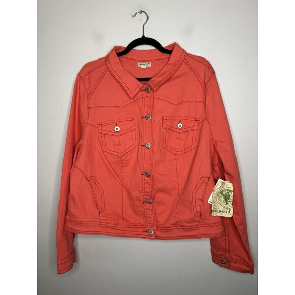 One World Orange Denim Long Sleeve Button Down Jean Jacket Size 2X NWT - Picture 2 of 11